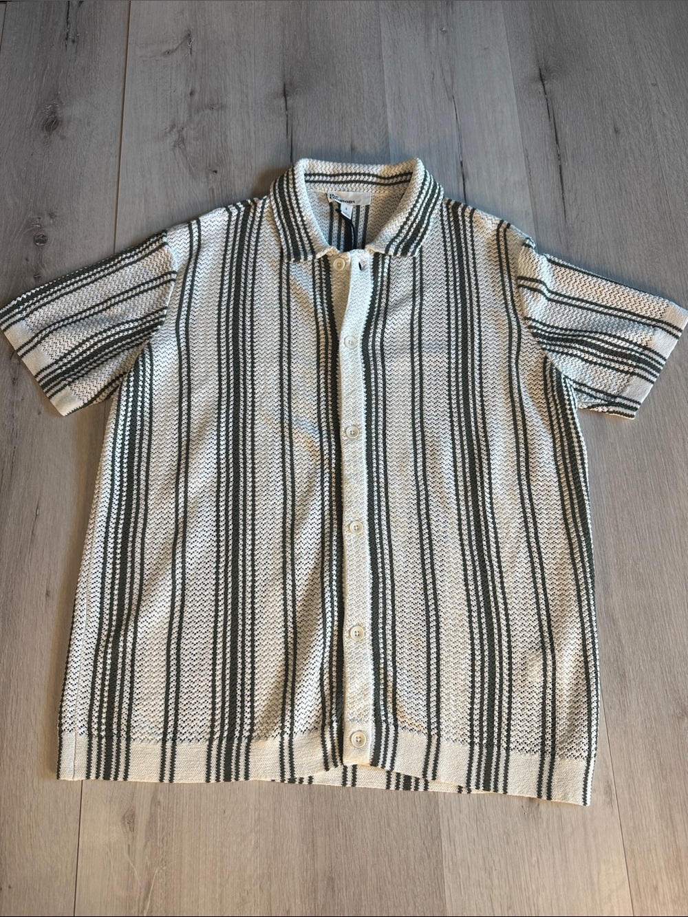 The Commons Striped Open-Weave Shirt Green Large NWT STITCH FIX
